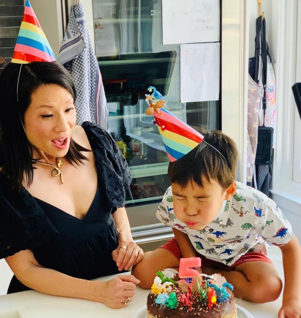 Lucy Liu and her son Rockwell celebrating his fifth birthday.