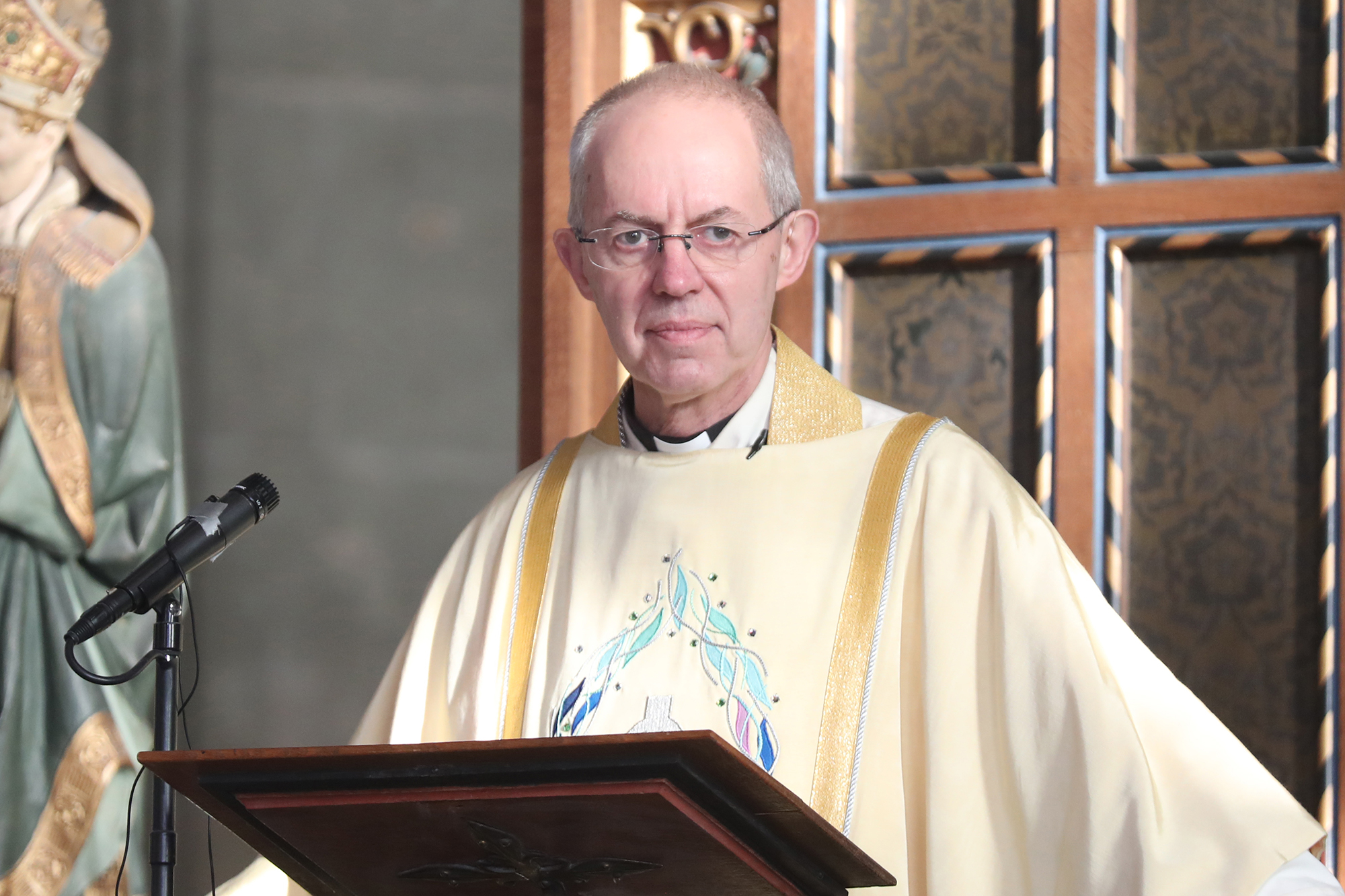 Prince Harry claimed their private wedding ceremony consisted of just them and Archbishop of Canterbury Justin Welby (pictured).