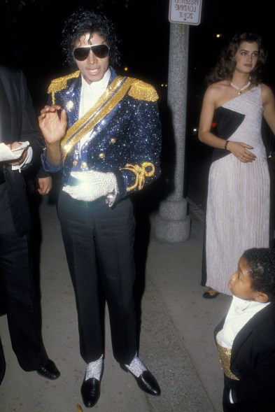 Michael Jackson, 1984 When the King of Pop swept the Grammys by taking home eight awards for "Thriller," he did so wearing this dazzling embellished military jacket and a sparkling version of his signature single glove.