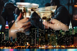 Martini glasses are toasted above the New York skyline in this Page Six composite.