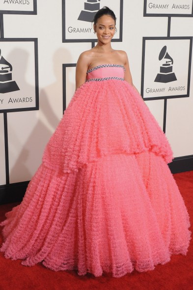 Rihanna, 2015 The bad gal launched a million memes when she hit the carpet in this sweet-as-a-cupcake pink Giambattista Valli Couture number.