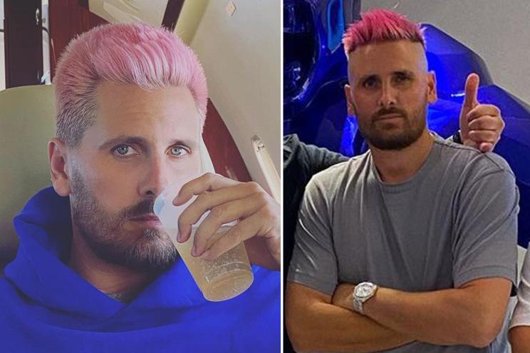 Scott Disick debuts a new pink mohawk hair look.