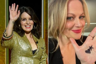 Tina Fey and Amy Poehler drew hearts and stars on their hands at the 2021 Golden Globes to promote the message behind the latter's upcoming movie, "Moxie."