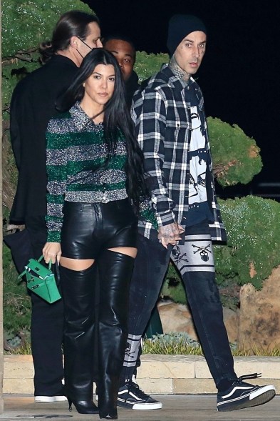 Kourtney Kardashian and Travis Barker have started matching their palettes, seen here on date night at Nobu in Malibu.