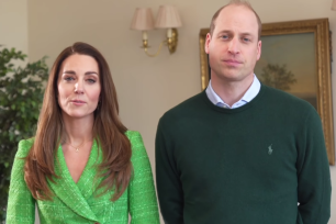 Kate Middleton wore a green Zara blazer and Daniella Draper shamrock jewelry for a St. Patrick's Day video greeting with Prince William.
