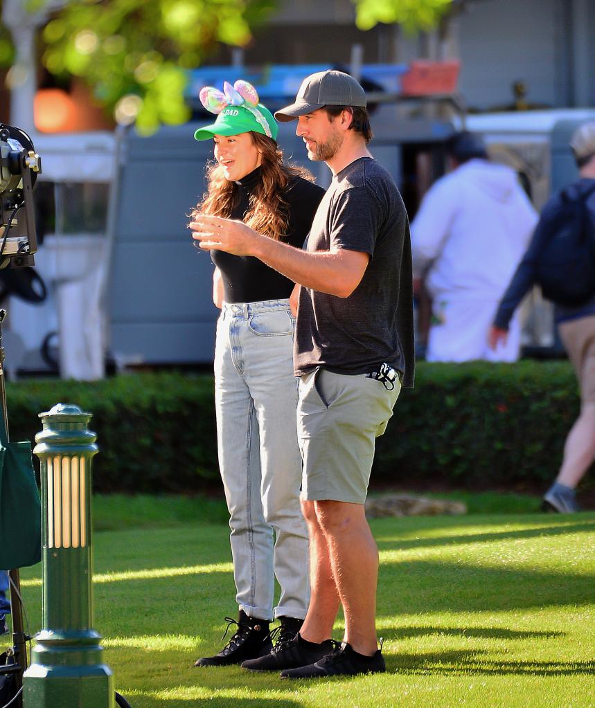 Woodley, who confirmed her engagement to Rodgers in February, also sported rainbow Mickey Mouse ears.