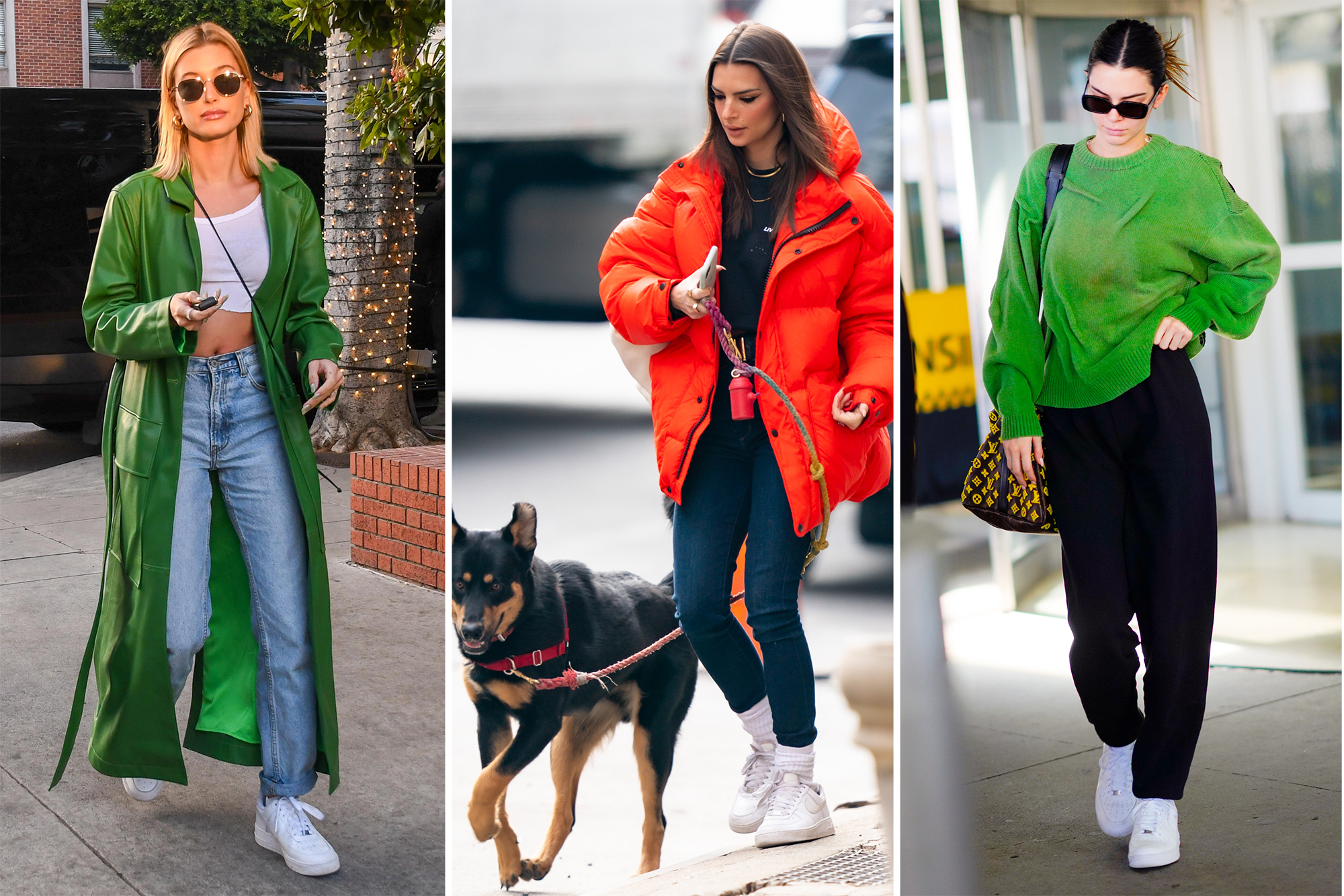 Hailey Baldwin, Emily Ratajkowski and Kendall Jenner wearing Nike Air Force 1 sneakers.