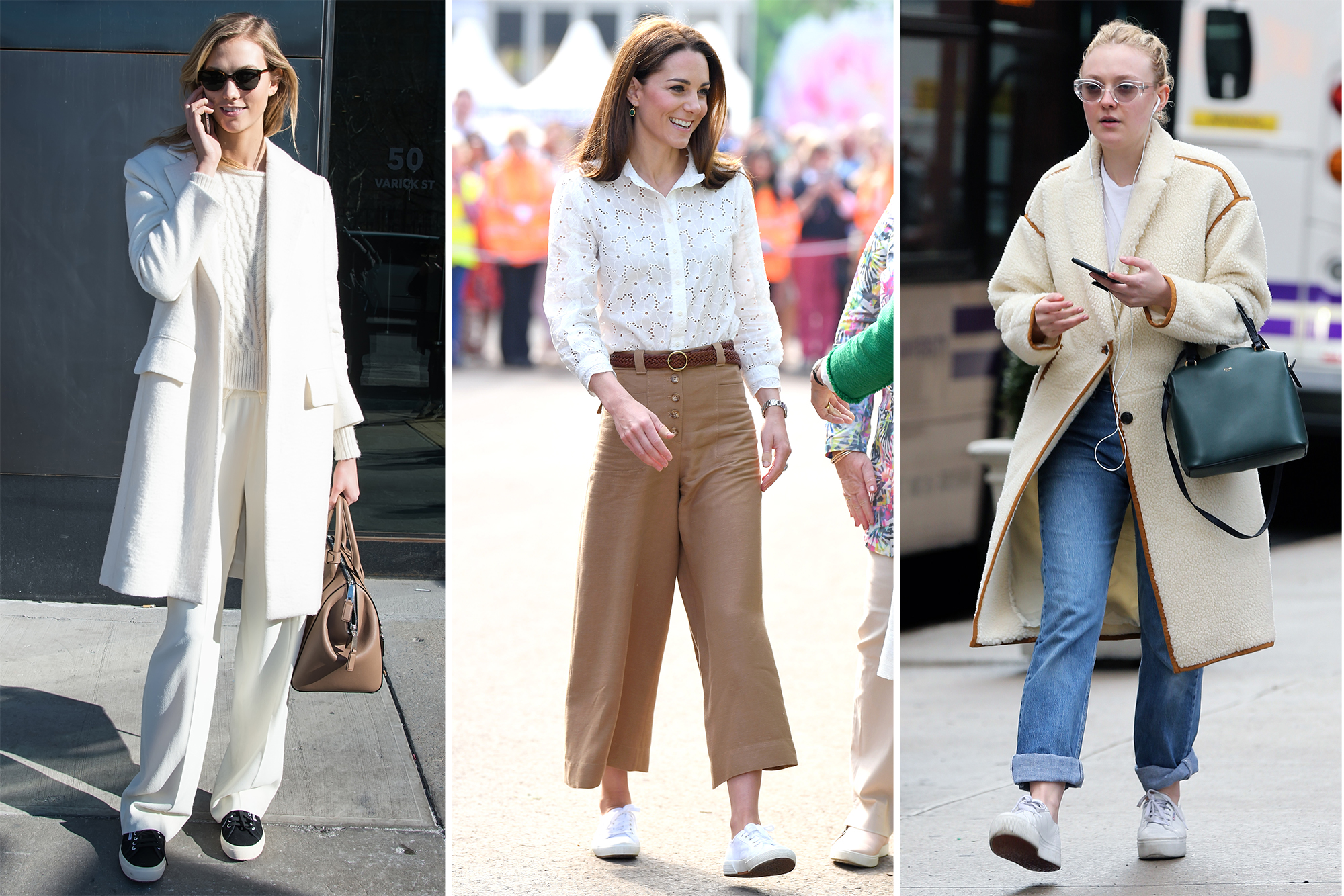 Karlie Kloss, Kate Middleton and Dakota Fanning wearing Superga sneakers.