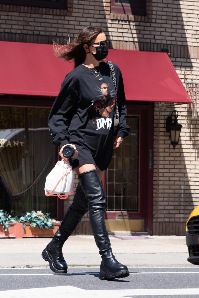 Irina Shayk stepped out wearing Balenciaga x Yeezy's $200 DMX tribute T-shirt, which helped raised $1 million for the late rapper’s family.
