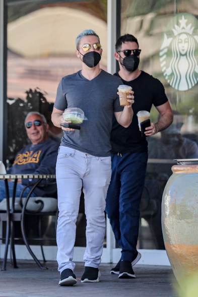 Lance Bass and husband Michael Turchin grab coffee in Bel Air, California.