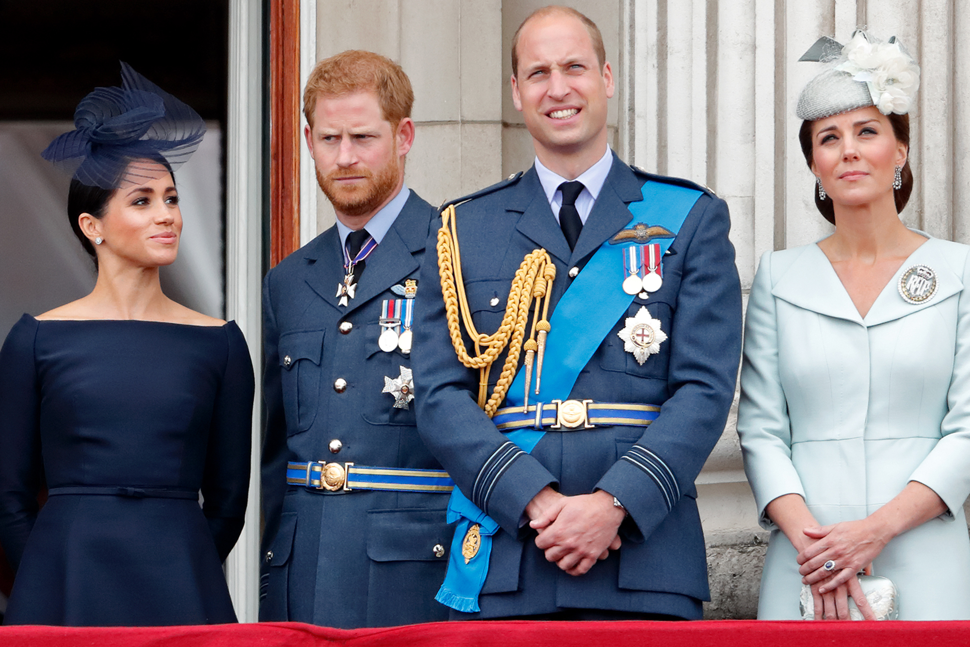 Meghan Markle and Prince Harry with Prince William and Kate Middleton at Buckingham Palace in  July 2018.