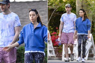 Aubrey Plaza and Jeff Baena walking together in LA.