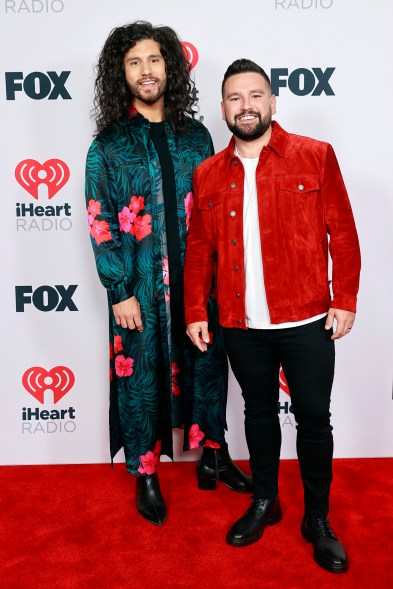 Dan Smyers and Shay Mooney of Dan + Shay on the iHeartRadio Music Awards 2021 red carpet