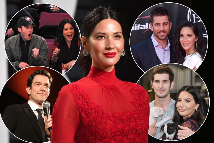 Composite of Olivia Munn with index photos of Matthew Morrison, Aaron Rodgers, John Mulaney, and Tucker Roberts.