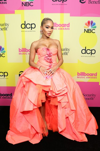Saweetie on Saweetie, nominated for Top Rap Female Artist, wears Giambattista Valli Haute Couture on the Billboard Music Awards 2021 red carpet
