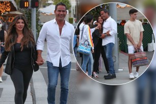 Teresa Giudice and her boyfriend, Luis "Louie” Ruelas, have lunch with family at Il Pastaio in Beverly Hills.