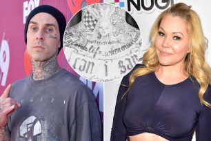 Travis Barker, Shanna Moakler, and his new neck tattoo.