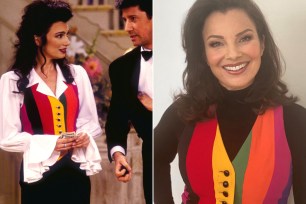 Fran Fine (left) wearing the vest in a 1993 episode of "The Nanny" and Fran Drescher (right) in 2021.