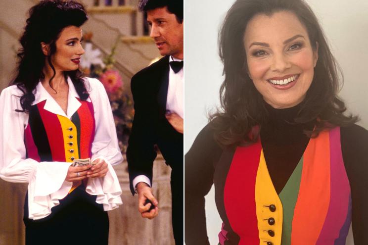 Fran Fine (left) wearing the vest in a 1993 episode of "The Nanny" and Fran Drescher (right) in 2021.