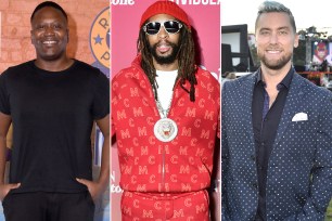 From left: Titus Burgess, Lil Jon and Lance Bass posing