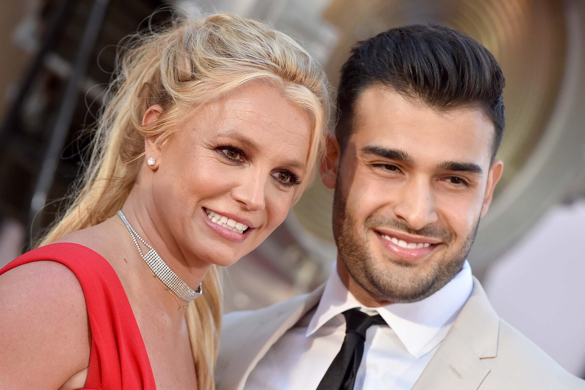 Britney Spears and Sam Asghari attend Sony Pictures' "Once Upon a Time ... in Hollywood" Los Angeles Premiere on July 22, 2019.