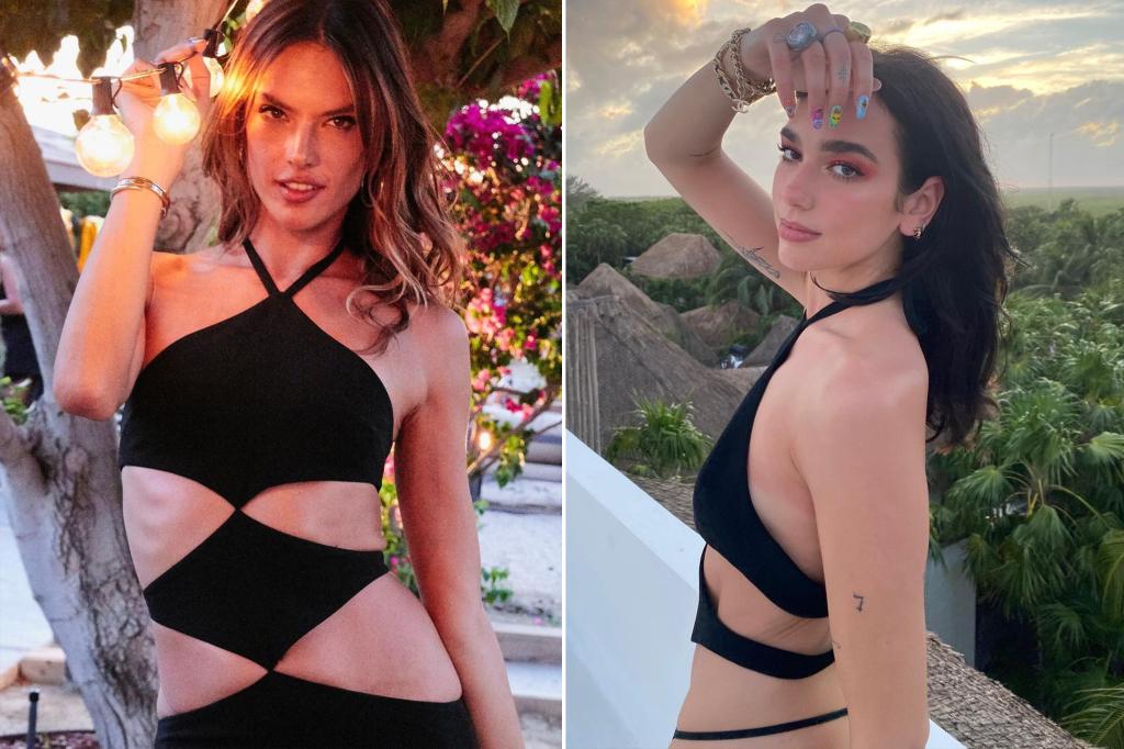 Alessandra Ambrosio and Dua Lipa wearing cutout dresses