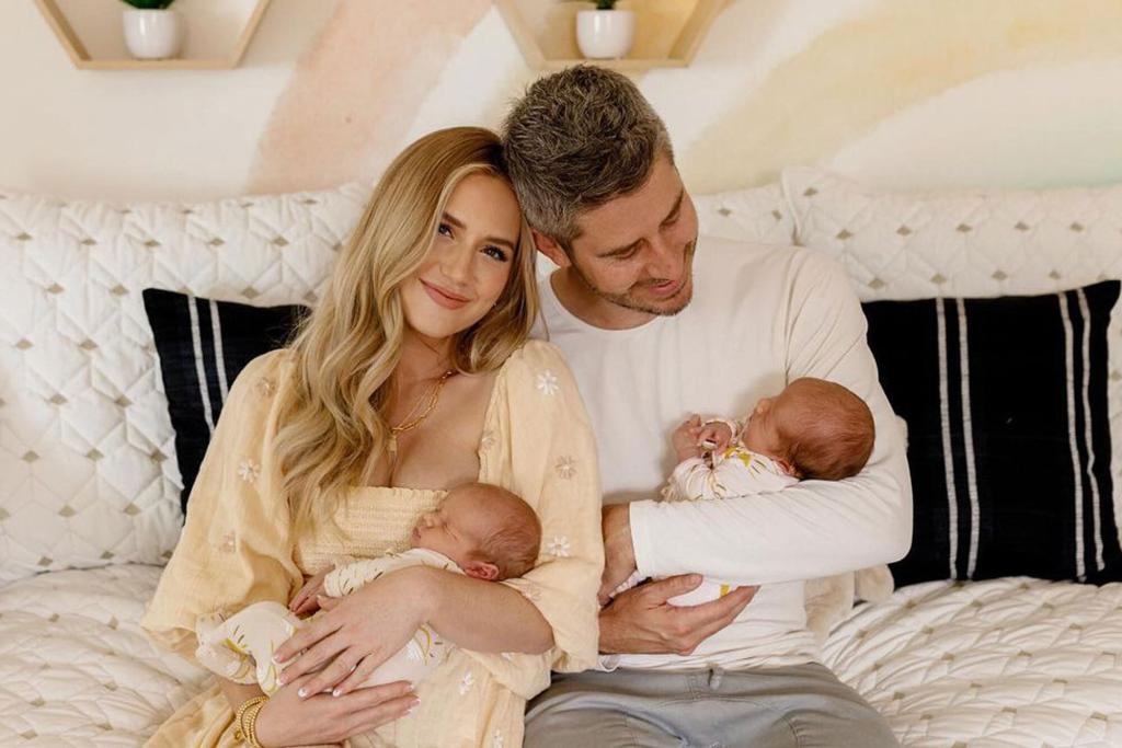 Arie Luyendyk Jr., Lauren Burnham and their newborn twins, Senna and Lux.