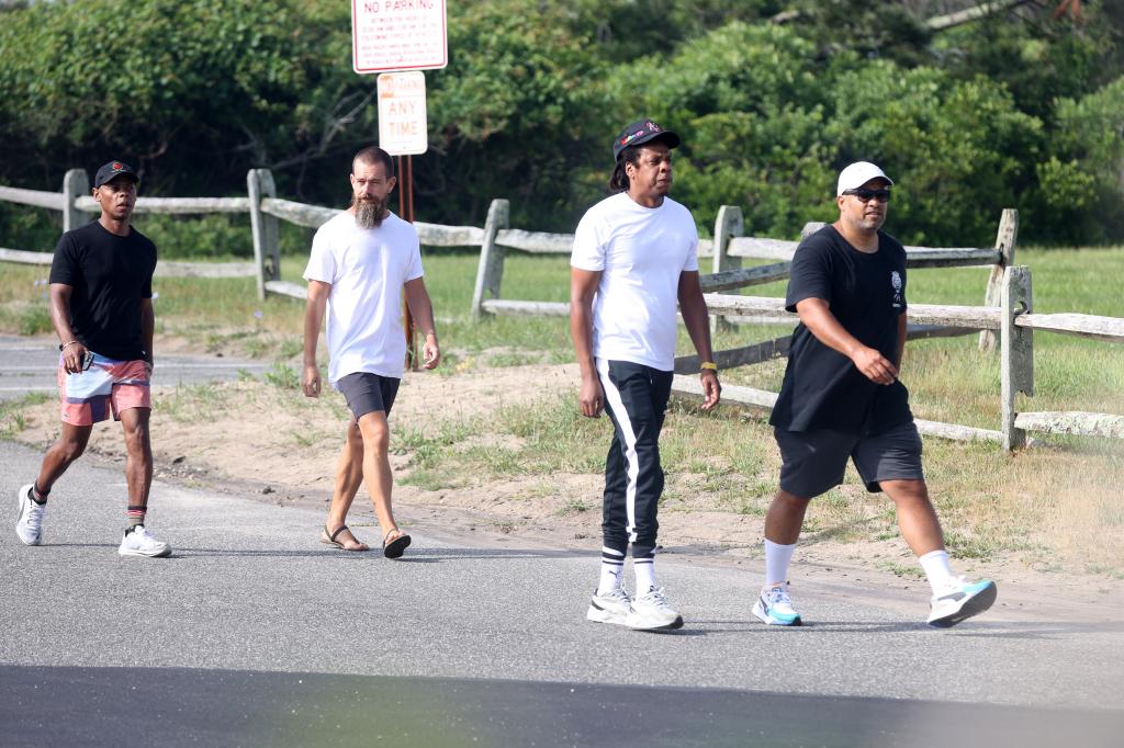 Jack Dorsey (L) and Jay Z (center).