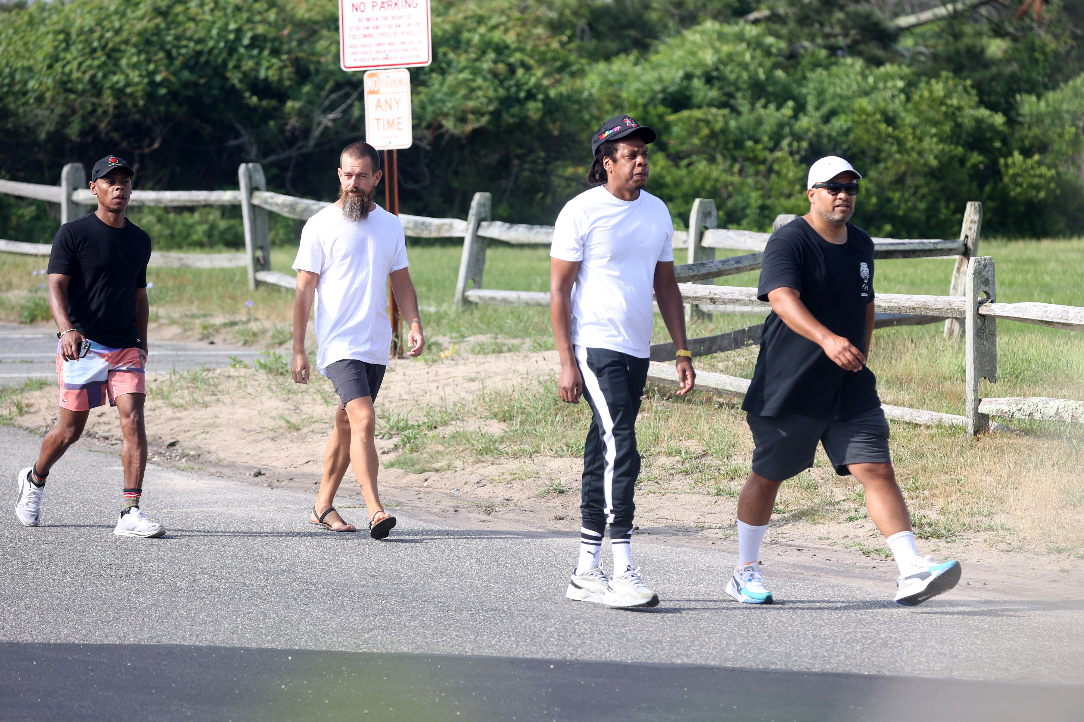 Jack Dorsey (L) and Jay Z (center).