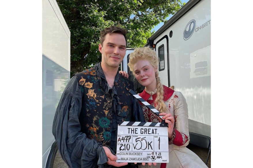 WRAPPERS’ DELIGHT: Actors Elle Fanning and Nicholas Hoult celebrate wrapping Season 2 of Hulu’s "The Great."