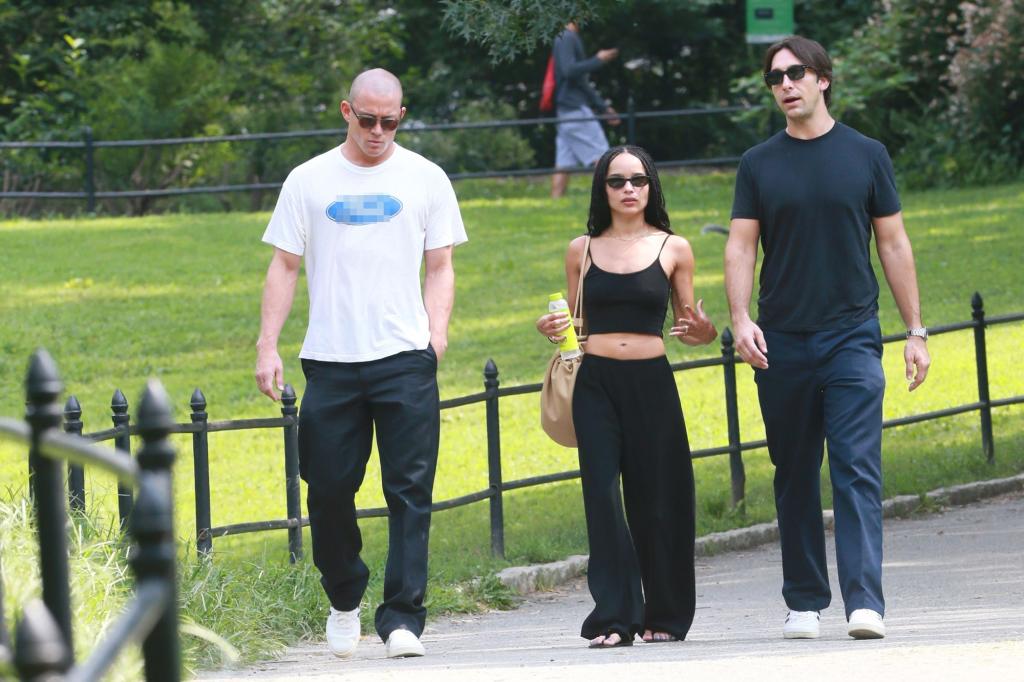 Channing Tatum and Zoë Kravitz walk through Central Park with a friend.