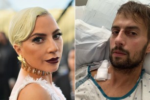 Left: Lady Gaga. Right: Lady Gaga's dog walker, Ryan Fischer, speaks out following his attack
