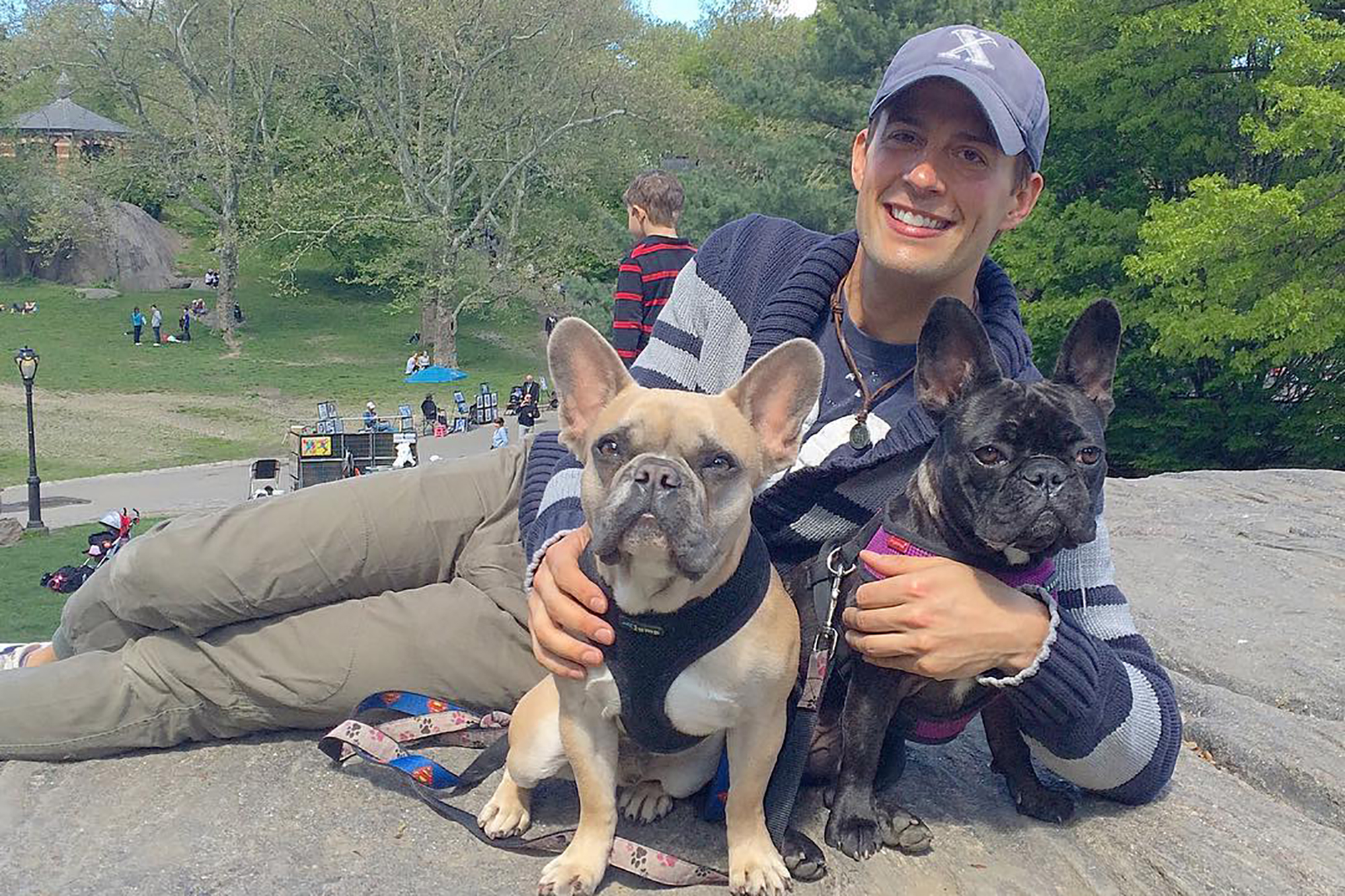 Ryan Fischer, Lady Gaga's dog walker, with Koji and Asia