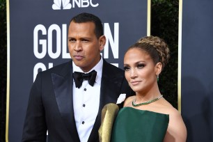 Alex Rodriguez and Jennifer Lopez attend the 77th Annual Golden Globe Awards at The Beverly Hilton Hotel.