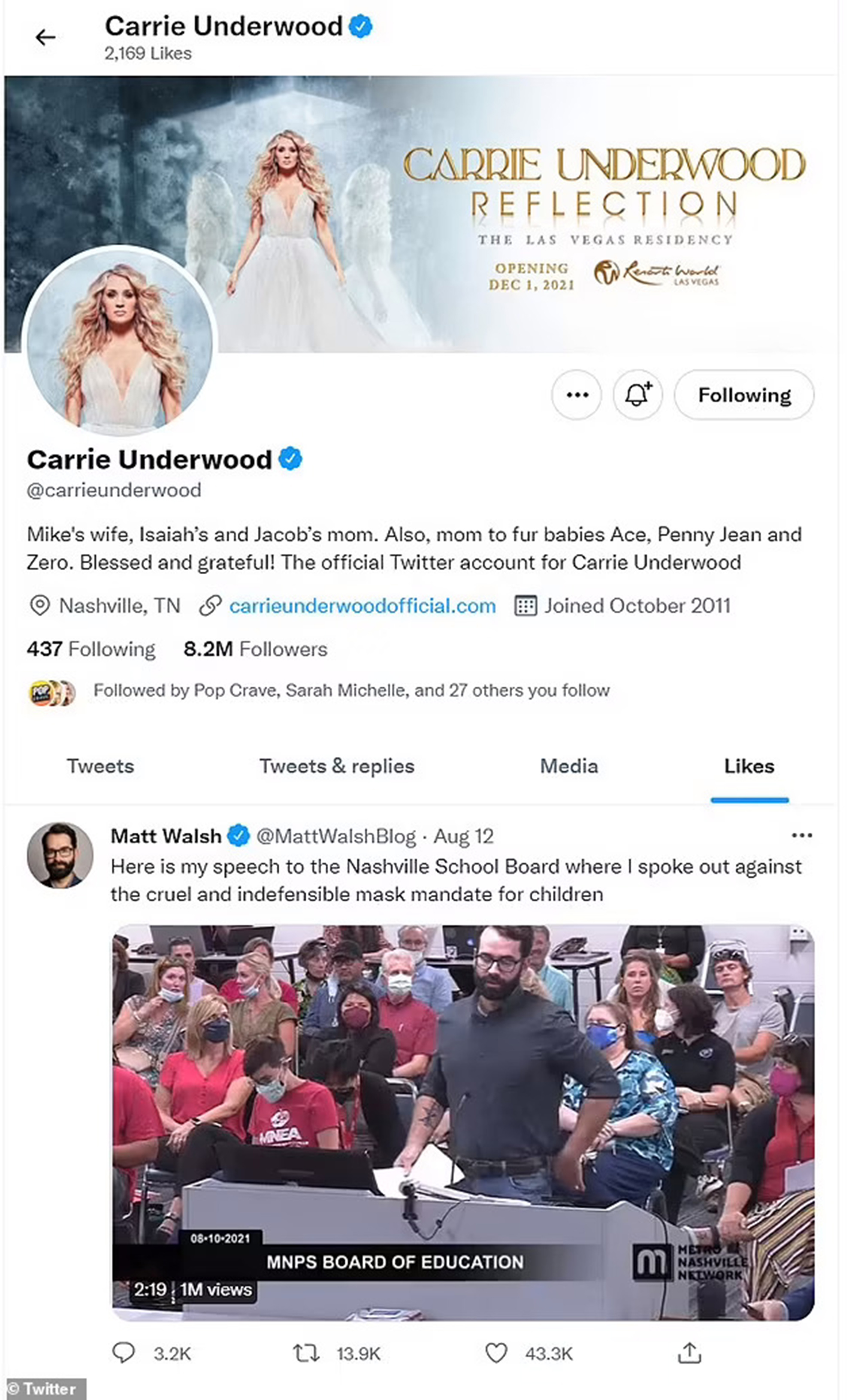 Carrie Underwood's Twitter likes