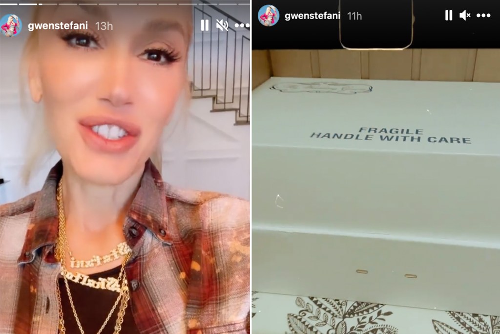 Gwen Stefani and her boxed wedding dress