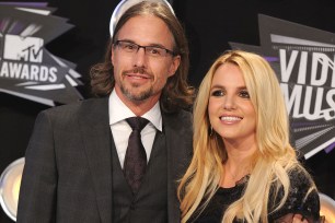 Britney Spears and Jason Trawick pose together at the 2011 MTV Video Music Awards.