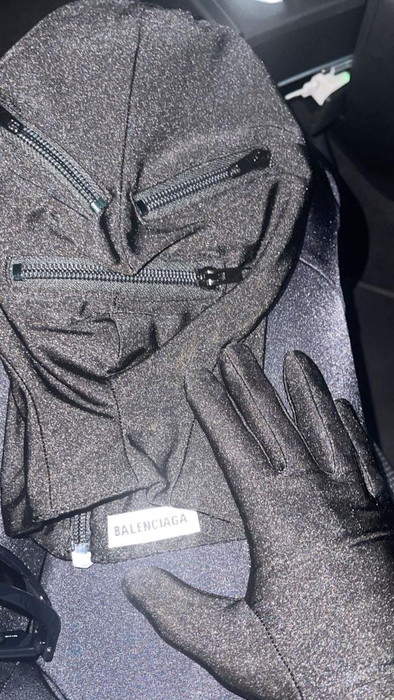 Kim Kardashian's grey mask and gloves