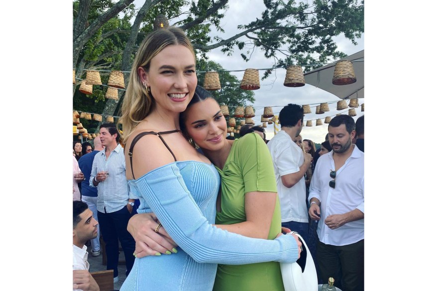 KLOSS-KNIT CUTIES: Karlie Kloss (left) and Kendall Jenner snuggle at the 818 Tequila launch party in the Hamptons.