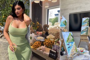 Kylie Jenner, a photo of the bouquet of flowers she received from people sending her birthday wishes, and a photo from her painting class.