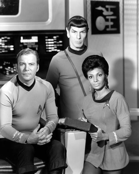 1966: Nichelle Nichols with William Shatner and Leonard Nimoy in "Star Trek."