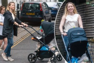 Amber Heard takes her daughter for a walk in North London.