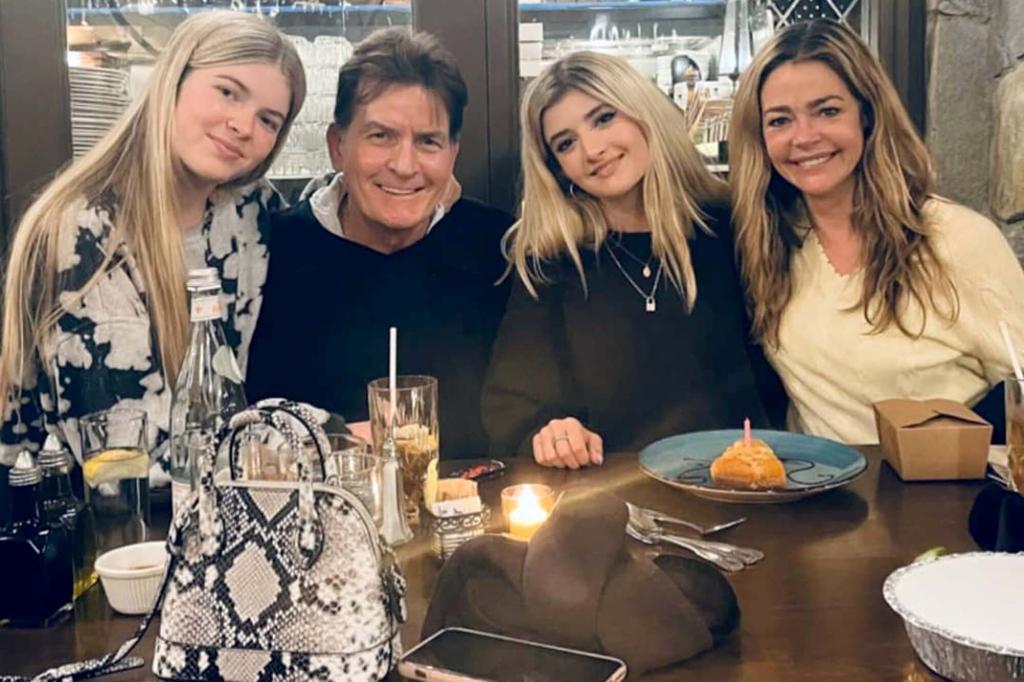 Charlie Sheen, Denise Richards and daughters, Lola (left) & Sami Sheen (2nd right) in March 2021.