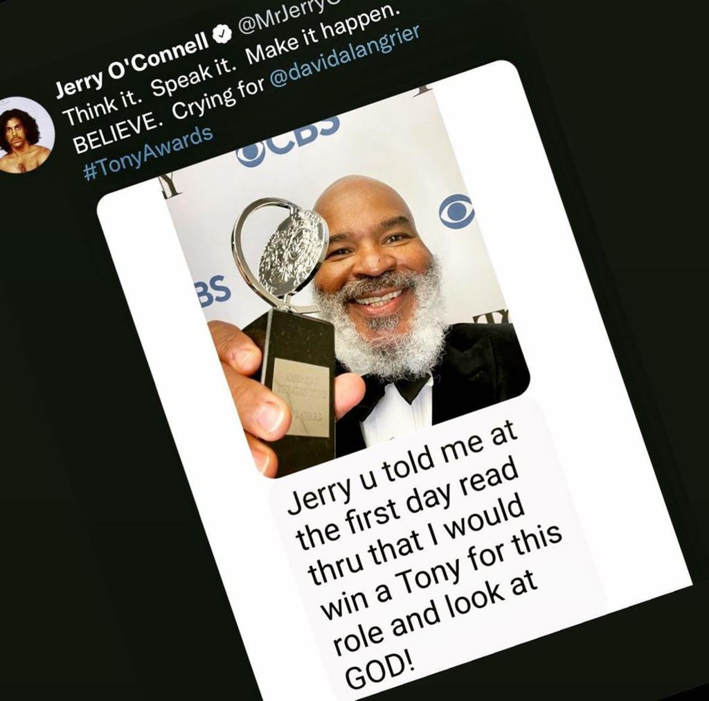 David Alan Grier Instagram about Jerry O'Connell predicting he would win a Tony.