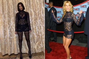 Kourtney Kardashian (left) and Britney Spears (right) in the same lace dress