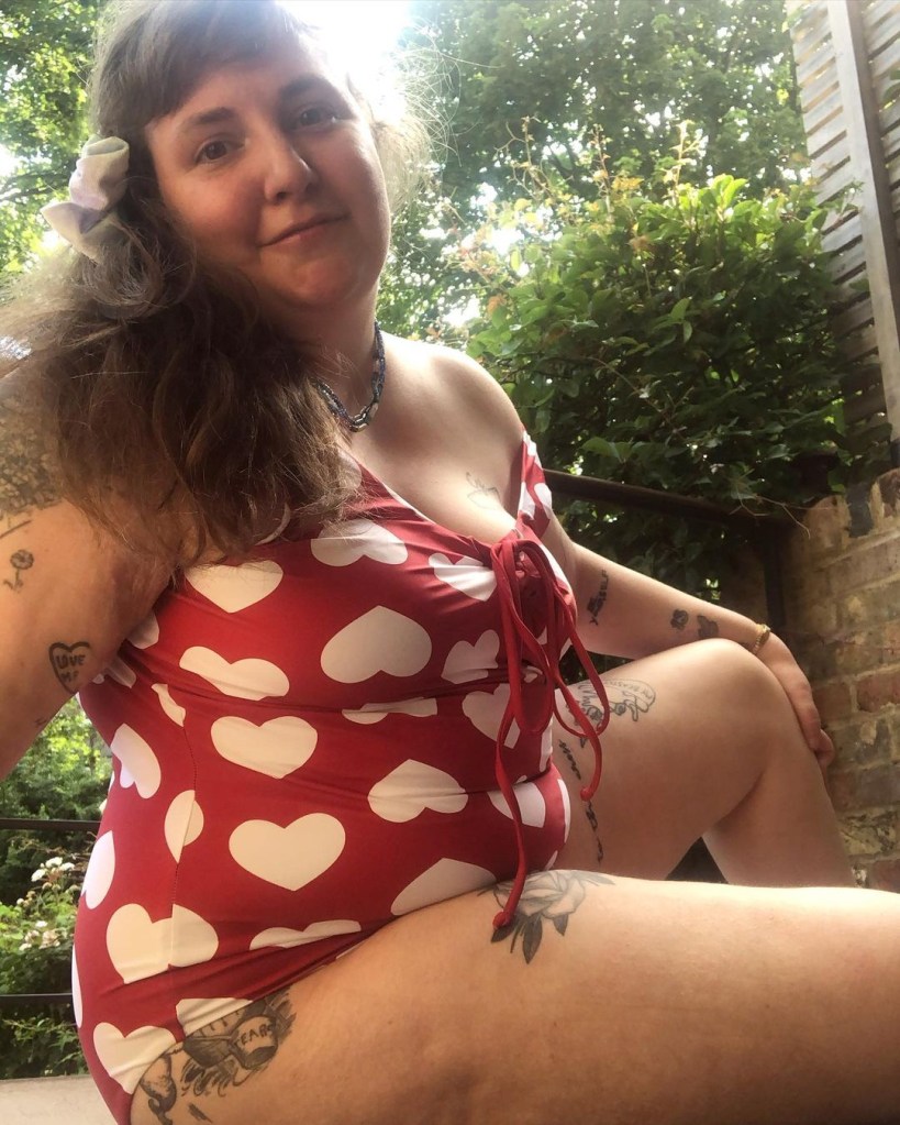 Lena Dunham in a one-piece swimsuit