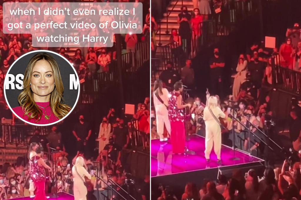 Olivia Wilde takes photos of Harry Styles at his "Love on Tour" opener in Las Vegas.