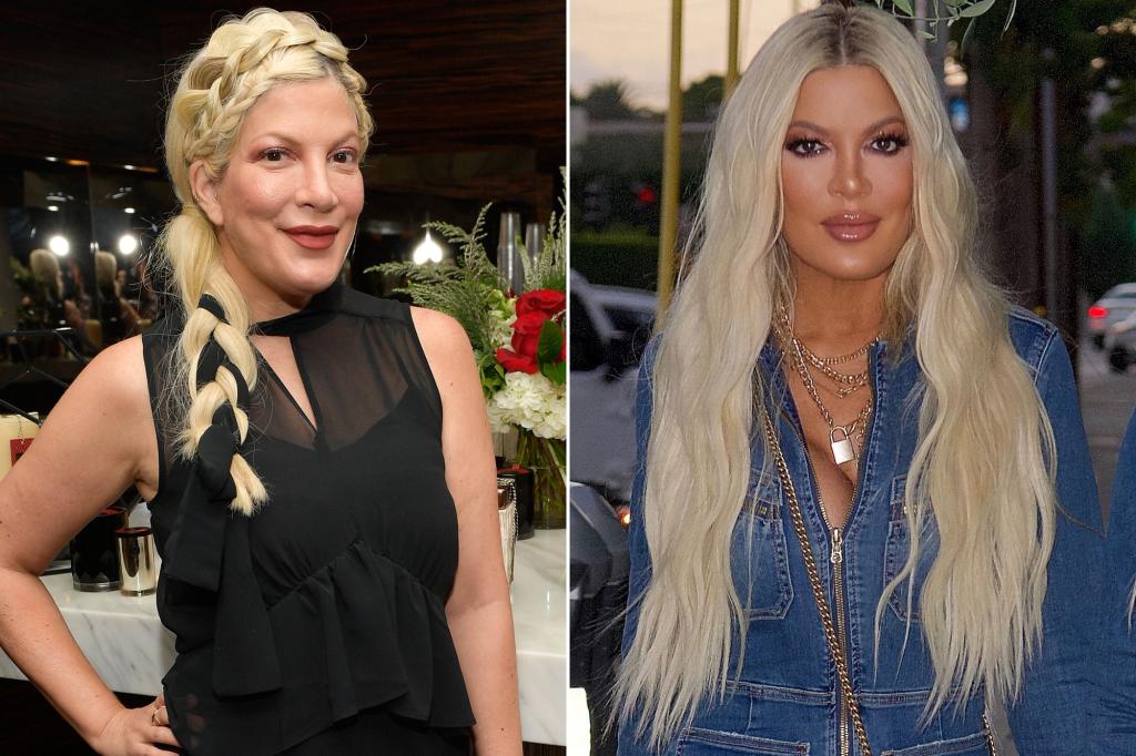 Tori Spelling in 2017 and in 2021