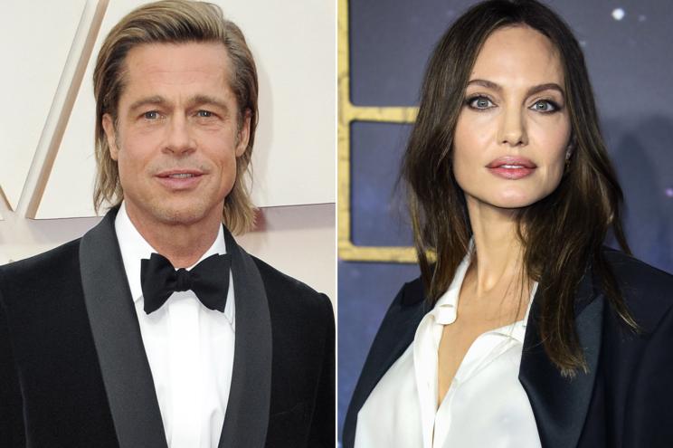 A split image of Brad Pitt and Angelina Jolie