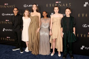 Angelina Jolie with children Maddox, Vivienne, Zahara, Shiloh and Knox on the red carpet